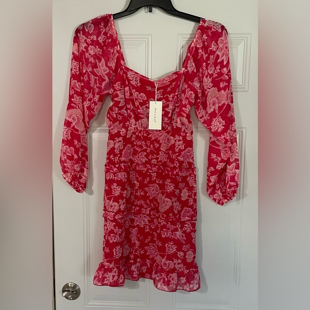 Sim & Sam Red Ditsy Floral Peasant Pullover Dress Valentine’s Day Small